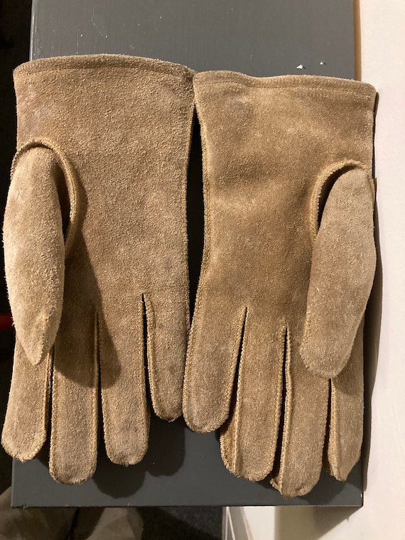 Vintage Sheepskin Gloves c 1950 Suede Leather wit… - image 1