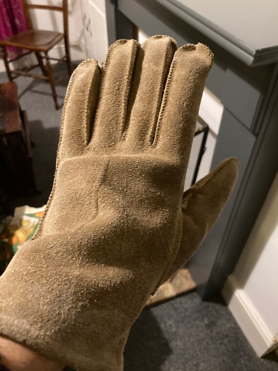 Vintage Sheepskin Gloves c 1950 Suede Leather wit… - image 3