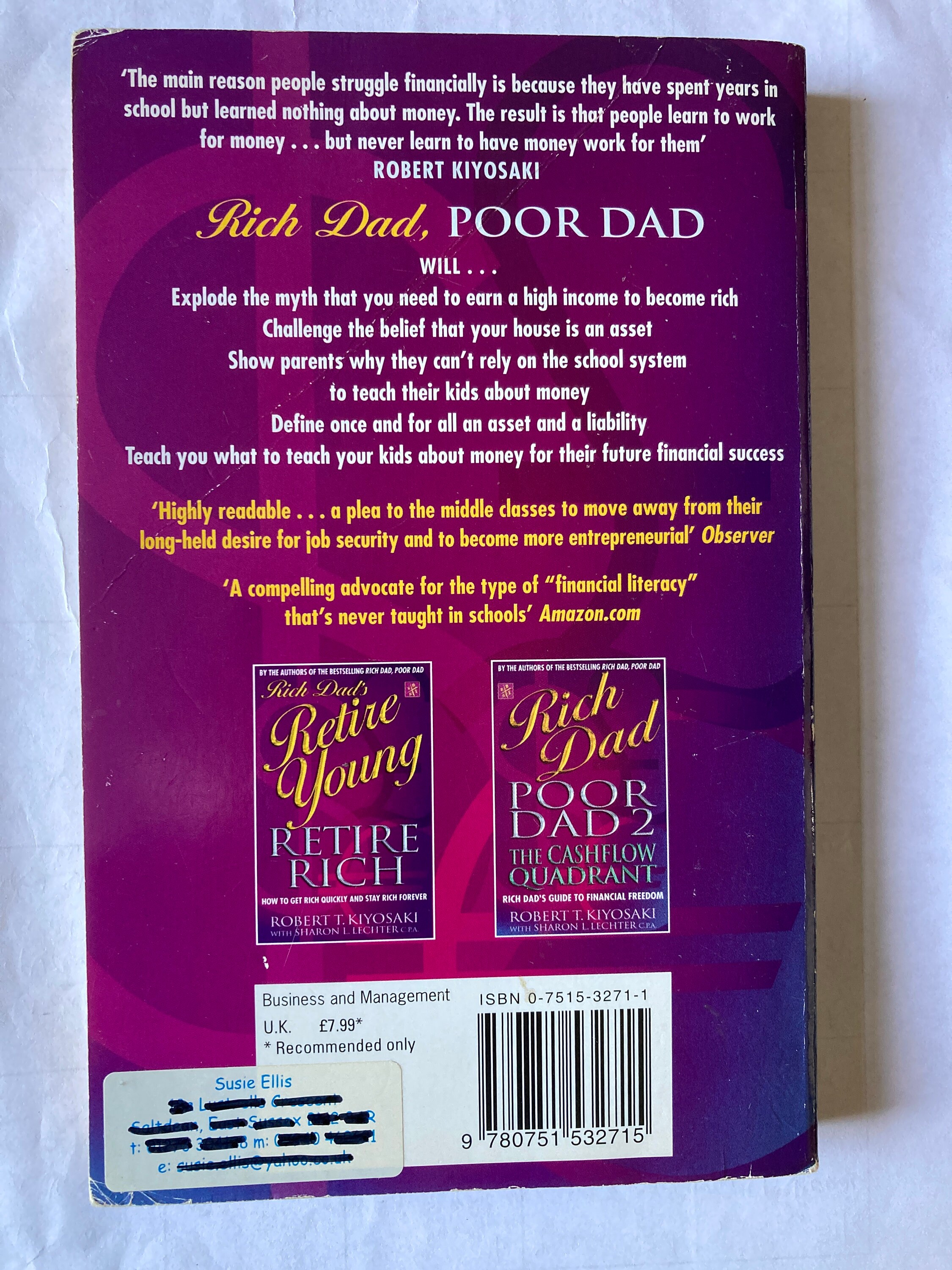 Rich Dad Book Rich Dad Poor Dad by Robert Kiyosaki & Sharon - Etsy