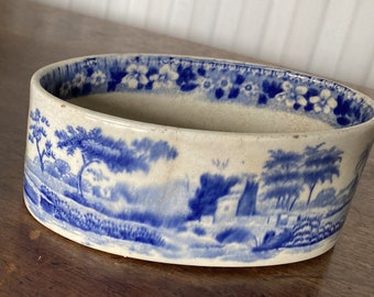 Bol ovale antique Spode, estampe bleue et blanche, 1770 RARE, objet de collection