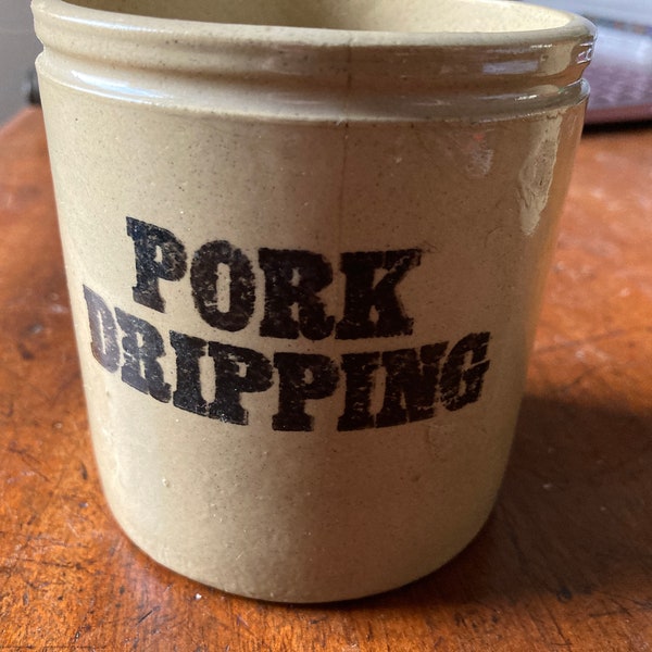 Vintage Dripping Pots  Stoneware Jars Beef Dripping or Pork Dripping Utensil Storage Pot c 1920