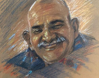Neem Karoli Baba Maharaj-ji, Original Mixed-Media Portrait | Spiritual Art