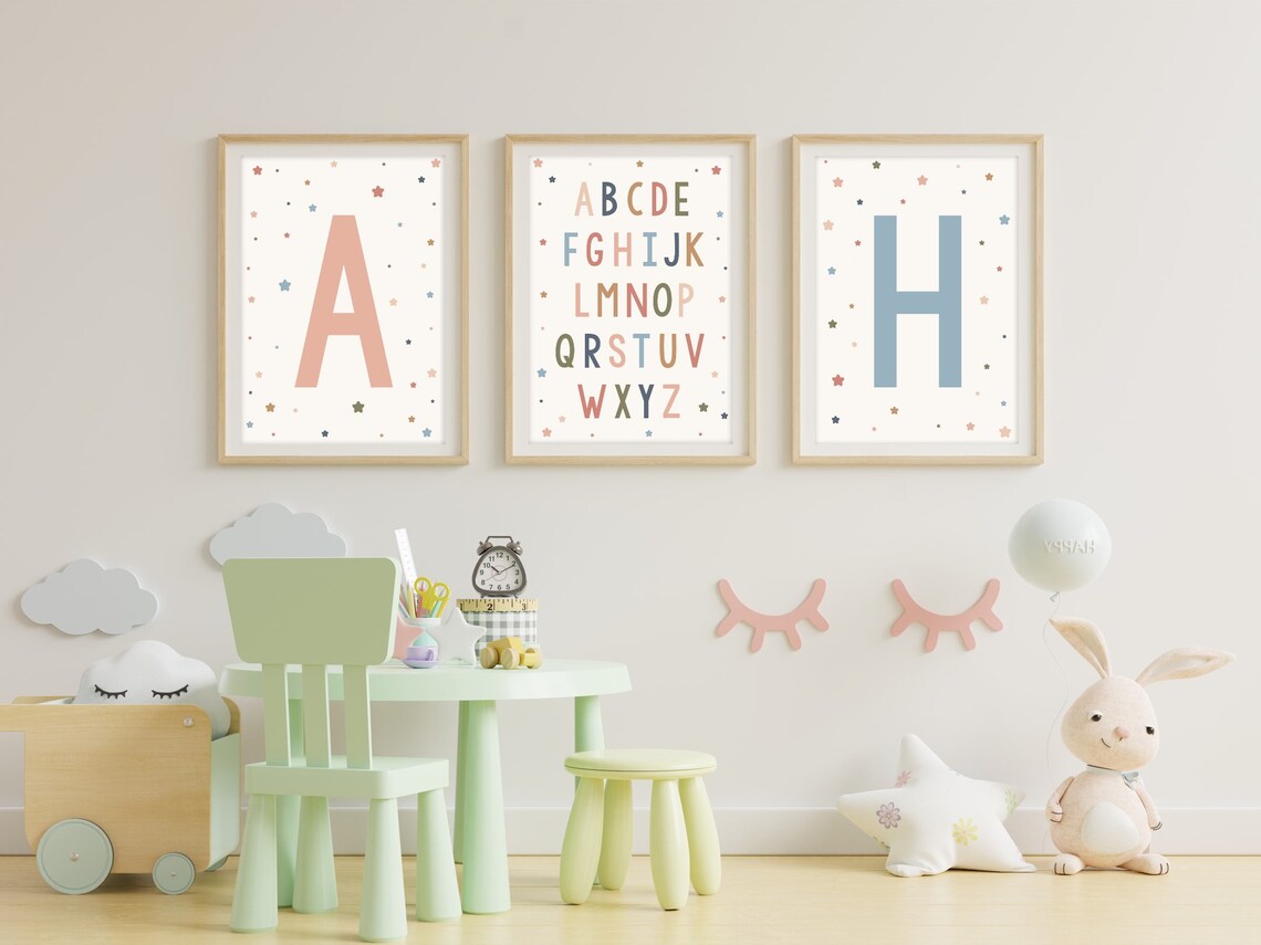 Arte del dormitorio del niño / Esquema de color neutro / Obra | Etsy