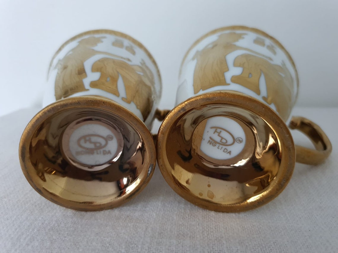 Set of 2 Egyptian Porcelain Coffee Cups with wonderful & gold Etsy