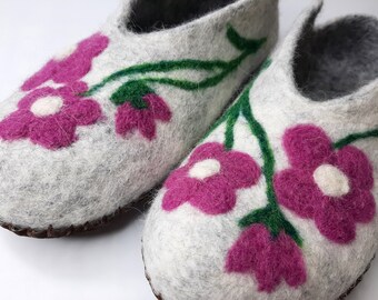 Felted Wool Slippers, Unique Handmade House Slippers, Boiled Wool Slippers, Women Sizes US 4-11/ EU 34-41