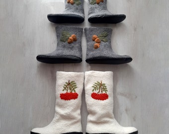 Felted Wool Slippers, Unique Handmade House Boots, Boiled Wool Slippers, Men Sizes US 7-12/ EU 40-45