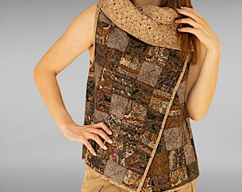 Felted Wool Vest – Nuno Felt Patchwork with Silk Lining Quilted Boho Art