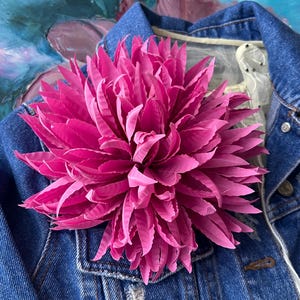 Handmade Silk Dahlia Brooch: Large Pink Flower Pin