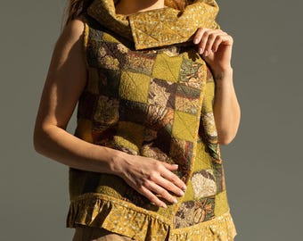 Gilet in feltro – Capo d'arte indossabile in lana patchwork boho con ricami – Pezzo unico