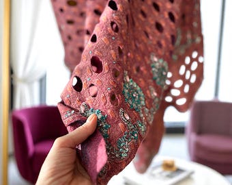 Nuno Felted Shawl – Indian Sari Silk with Stones & Sequins Wool Wrap | Gift for Her