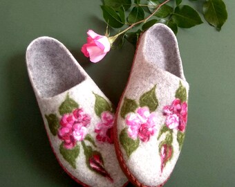 Felted Wool Slippers, Unique Handmade House Slippers, Boiled Wool Slippers, Women Sizes US 4-11/ EU 34-41