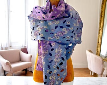 Felted Wool Shawl – Handmade Nuno Felt Wrap with Embroidery Gray Lilac | Gift for Her