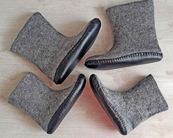 Felted wool slippers, Warm Handmade Boho Boots, Boiled Wool Slippers Men Sizes US 7-12/ EU 40-45