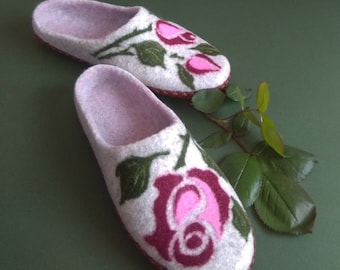 Indoor Custom Slippers, Felted Wool Slippers, Handmade House Slippers, Women Sizes US 4-11/ EU 34-41