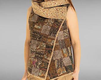 Gilet in feltro: capo d'abbigliamento boho in lana trapuntata e patchwork - Pezzo unico fatto a mano