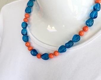 Florida Gators Sports Beads Beaded Necklace Fan Football Blue Orange UF 