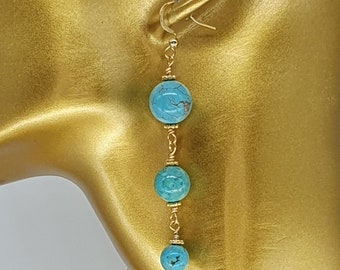 Turquoise howlite 18k gold plated handmade artisan long dangle earrings