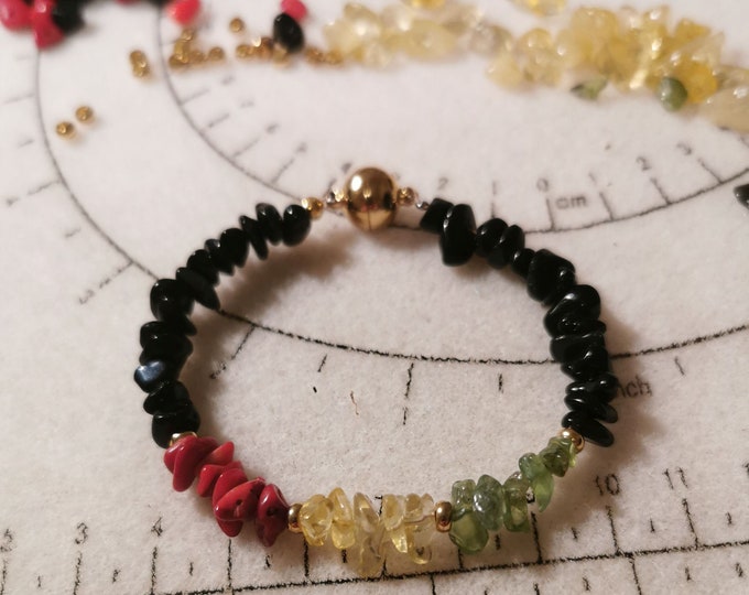 Reggae rasta jamaica style gold plated bracelet with gemstones & magnetic clasp