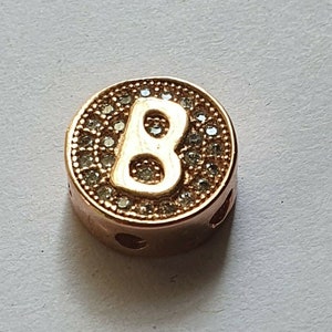 Cuenta espaciadora de letras de oro de 18 quilates de alta calidad, circonita cúbica transparente, CZ, 11x5mm