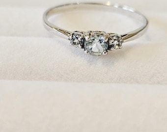 Petite 3-Stone Genuine Light Blue Topaz 925 Sterling Silver Promise Ring