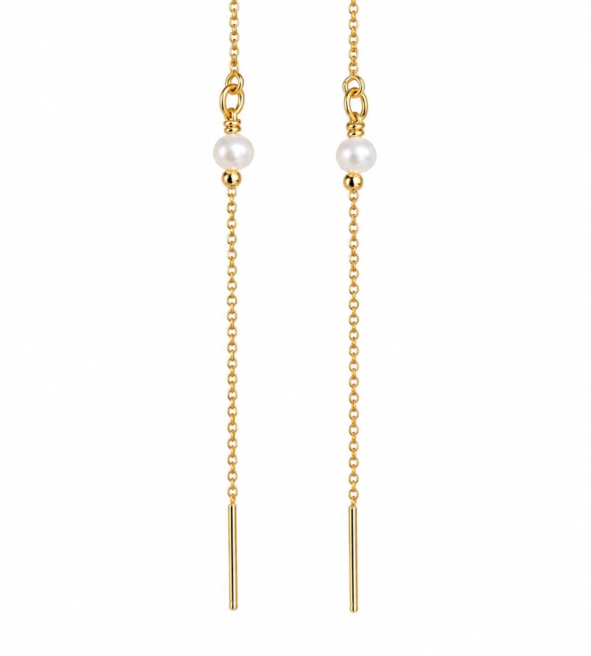 Freshwater Pearl Threader Earrings, 18K Gold Plated Long Chain Earrings, Dainty Pearl Drop Earrings, Minimalist Bridal Jewelry