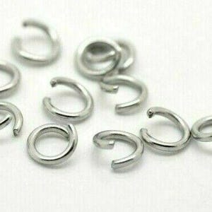 100 pcs stainless steel open jump rings findings round silver tone 6mm(2/8")