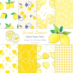 Sweet Lemon Digitales Papier Zitrone Muster Sommer Muster Digitaler Hintergrund Handgezeichnet Hintergrund Druckbares Papier Set Scrapbooking Papier