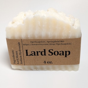 Lard Bar Soap, Full Size 4 oz. Bar | Fragrance Free | Palm Oil Free | Handmade | Natural Skincare