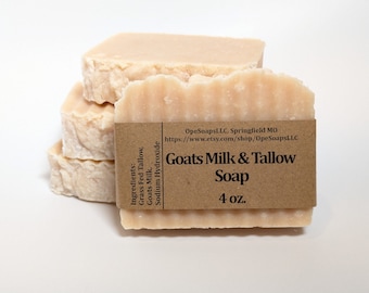 Goats Milk & Tallow Bar Soap: Fragrance Free, Palm Oil Free (4oz)