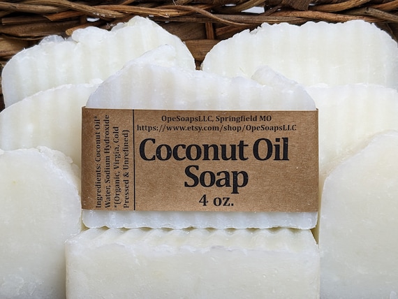 Organic Coconut Oil Bar Soap: Fragrance Free, Vegan, Palm Oil Free, (4oz)