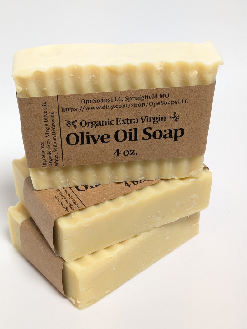 Organic Olive Oil Castile Bar Soap: Fragrance-Free, Vegan (4 oz) (3) 4oz Bars