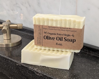 Organic Olive Oil Castile Bar Soap: Fragrance-Free, Vegan (4 oz)