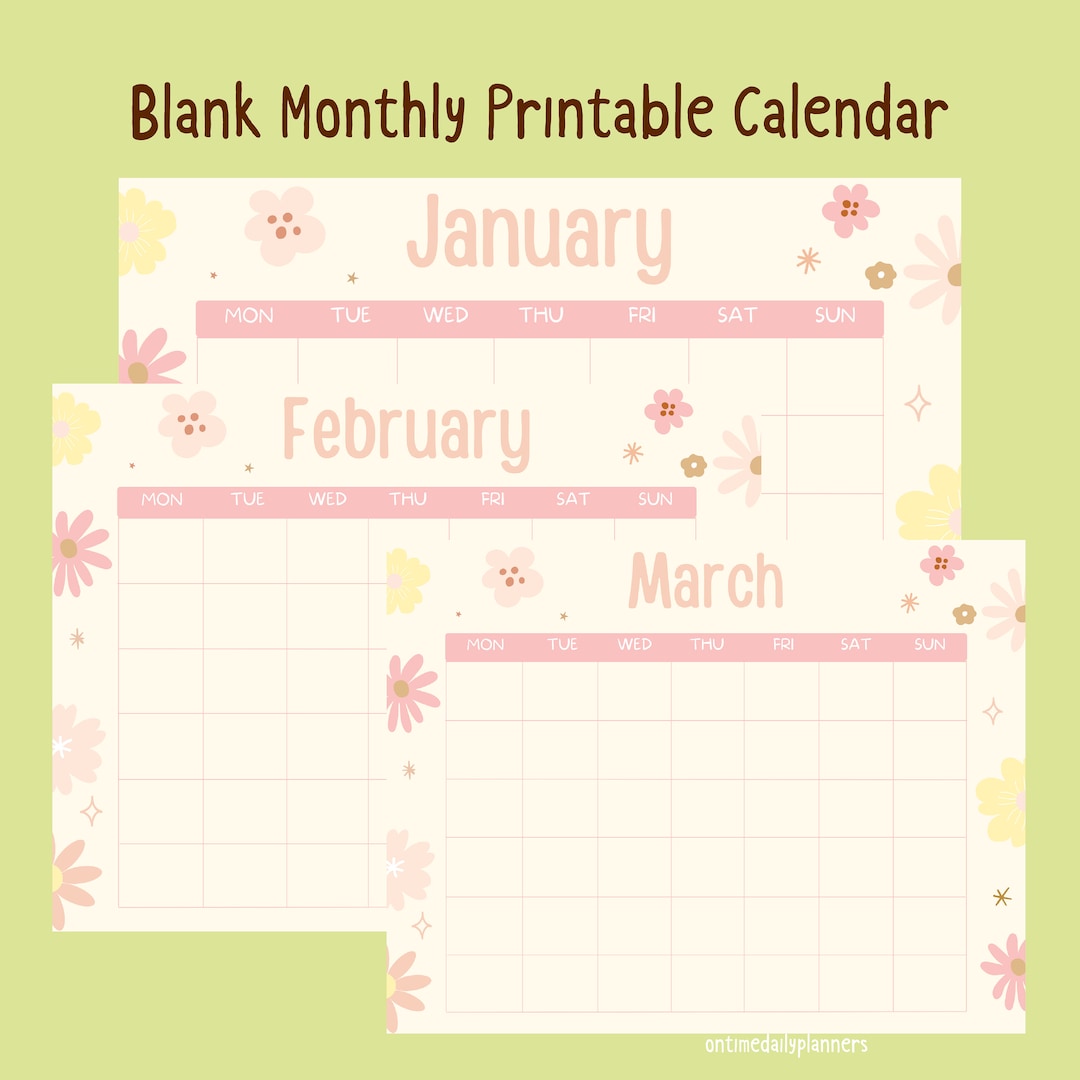 Blank Monthly Calendar Printable Blank Calendar Page Blank - Etsy