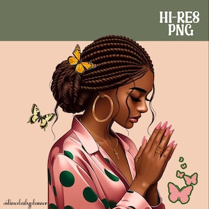 Praying African American Woman PNG: Christian Sublimation Design (Digital Download)