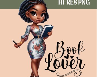 Black Woman Reading Clipart: Book Lover PNG (Digital Download)