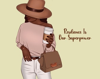 Black Woman Coffee Clipart: African American PNG Design (Digital)