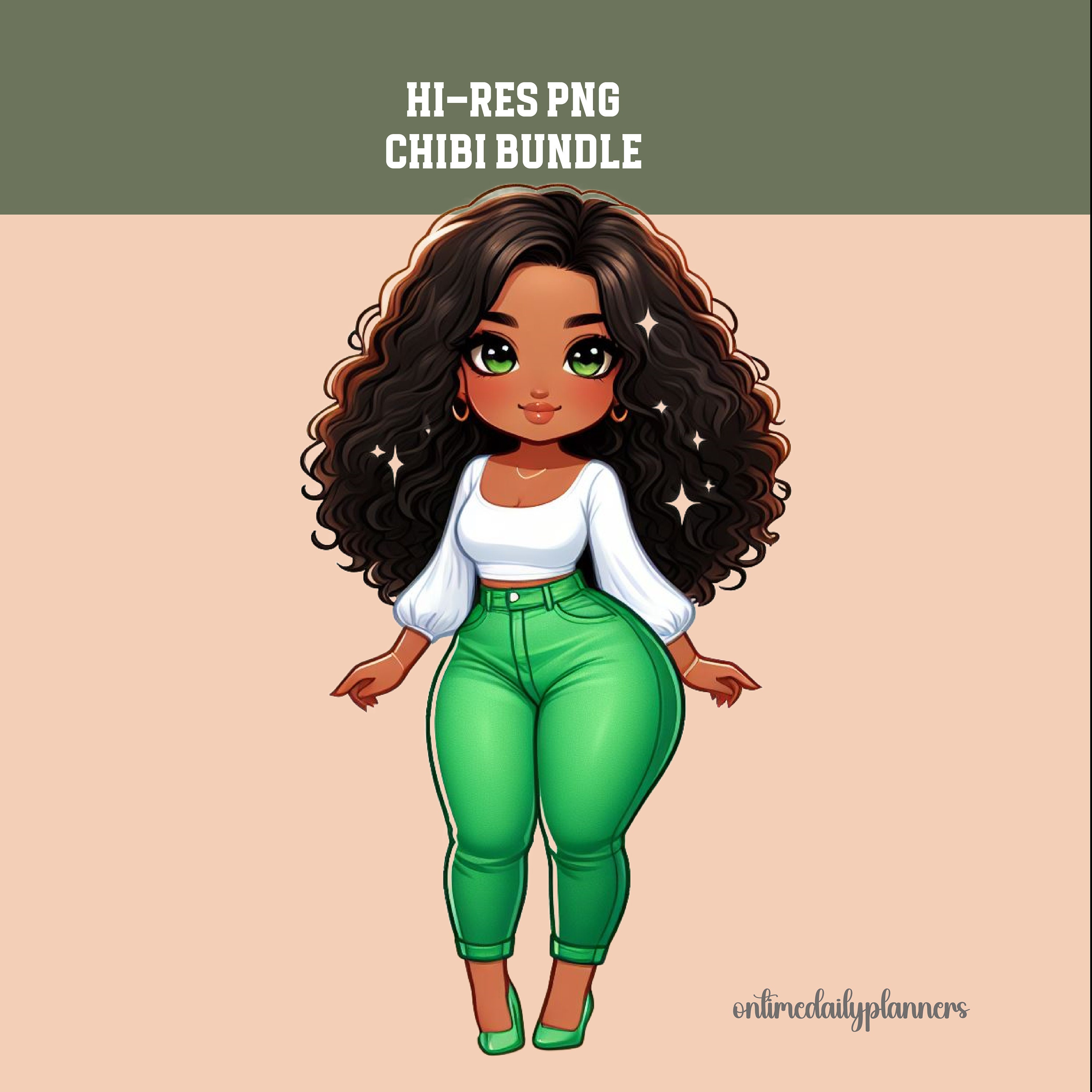 African American Chibi Clipart Black Girl Transparent PNG Bundle Trendy ...