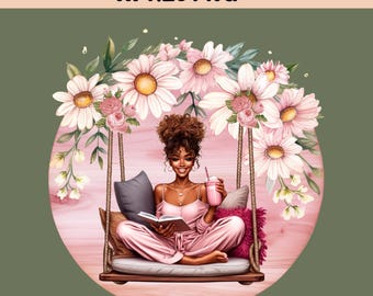 Black Woman Reading Clipart: Book Lover PNG (Digital Download)