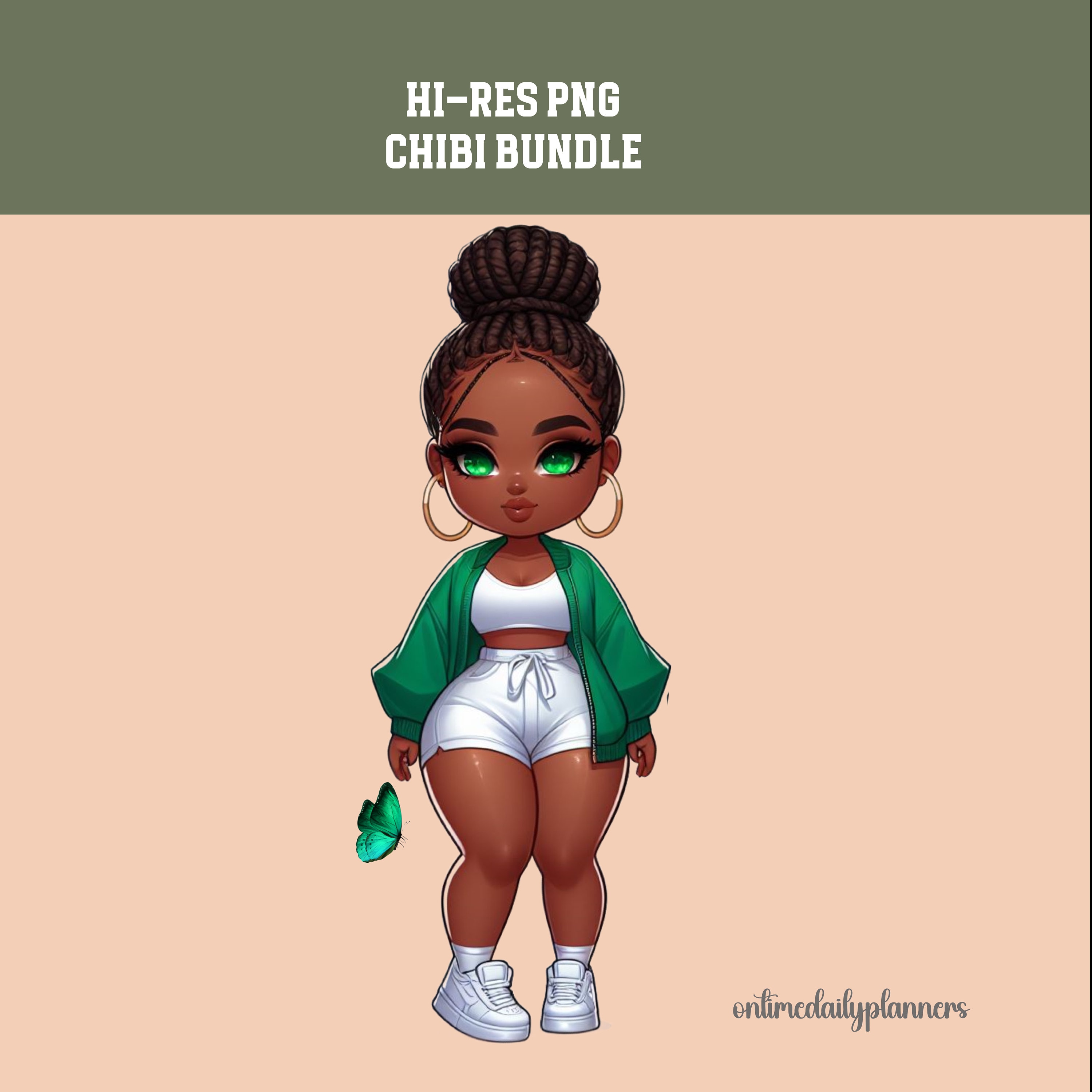 African American Chibi Clipart Black Girl Transparent PNG Bundle Trendy ...