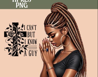 Praying African American Woman PNG: Christian Bible Verse Design (Digital Download)