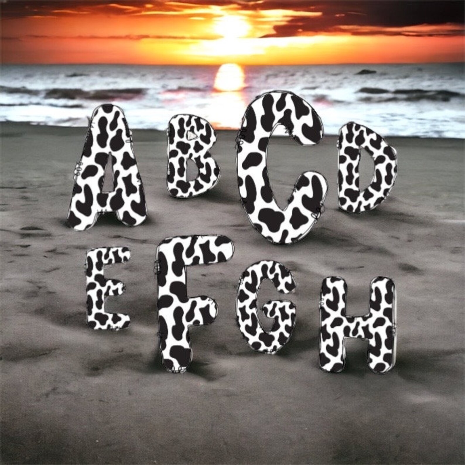 Cow Print Lettering, Cow Font, Cow Print PNG Doodle Letters, Hand Drawn ...