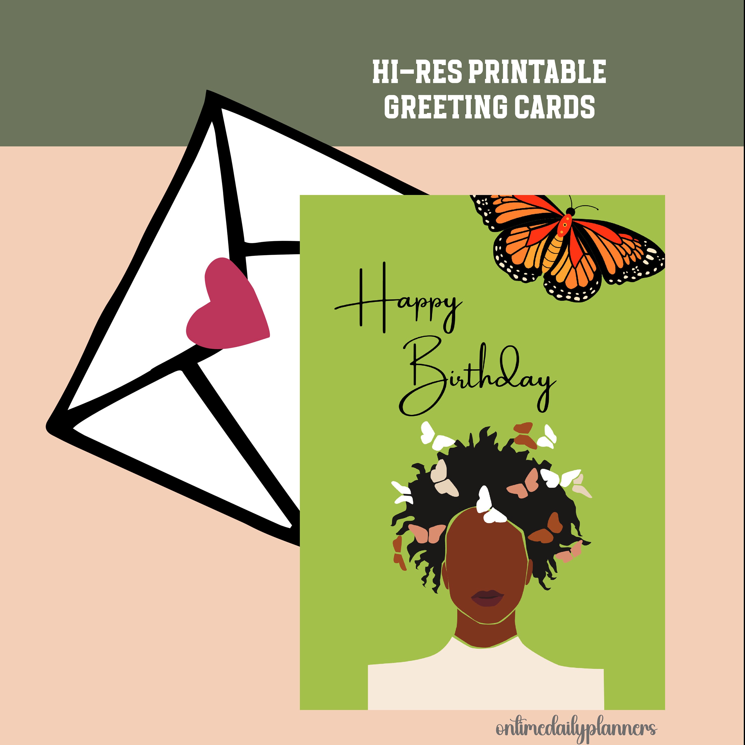 Butterfly Birthday Card: African American Woman Printable (digital  Download) - Etsy, image size:3000x3000