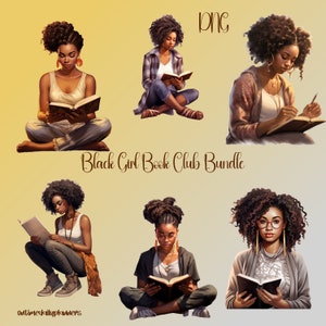Black Women Reading PNG Clipart: Book Club Sublimation Bundle (Digital Download)