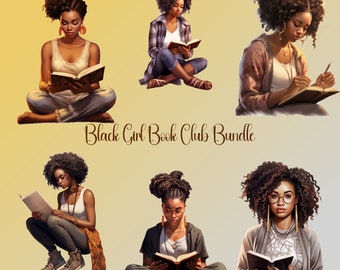 Black Women Reading PNG Clipart: Book Club Sublimation Bundle (Digital Download)