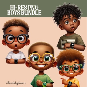 Afro-Amerikaanse kinderen clipartbundel, zwarte jongens png-bestanden, instant download, commercieel gebruik, sublimatie zwart kind digitaal ontwerp png