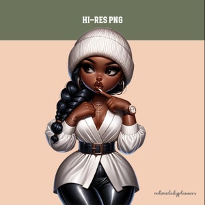 Chibi African American Woman PNG: Curvy Fashion Girl Clipart (Digital Download)