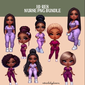 Nurse Chibi Style PNG Health Care Clipart Bundle, Black Woman Sublimation, Tshirt Design, Notebook Journal Cover Hi Resolution Commercial