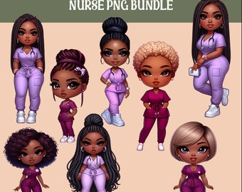 Black Woman Nurse Chibi PNG Clipart Bundle (Hi Resolution)