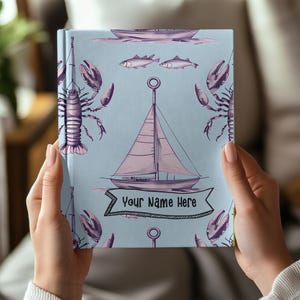 Nautical Art Hardcover Journal, Sailing Print Travel Diary, Personalized Beach Notebook, Logbook Gift for Ocean Lover, Vacation Keepsake