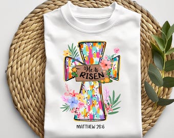 Wielkanocny kwiatowy krzyż PNG: Boho chrześcijański werset biblijny (do pobrania cyfrowego)
